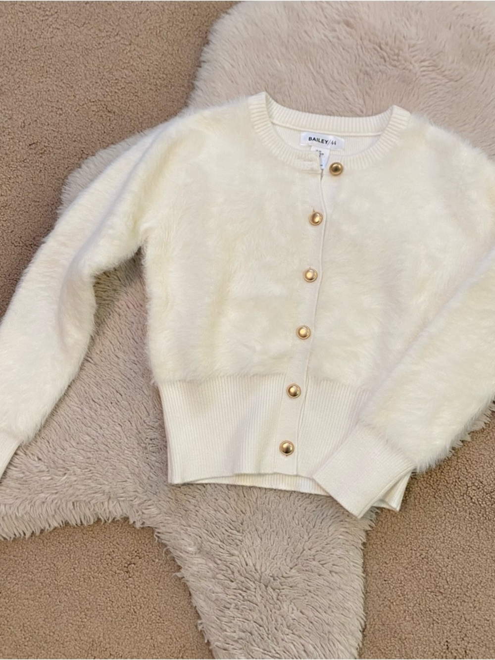 Bailey 44 Cream Faux-Fur Button Front Cardigan